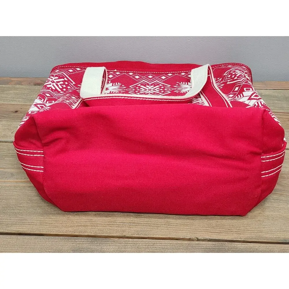 Lands End Medium Size Nordic Snowflake Red Canvas Zip Tote